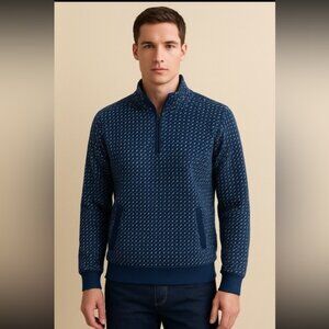 LL Bean Sweatshirt Men Small Blue Athletic Sweats Quarter Zip Pullover Pockets